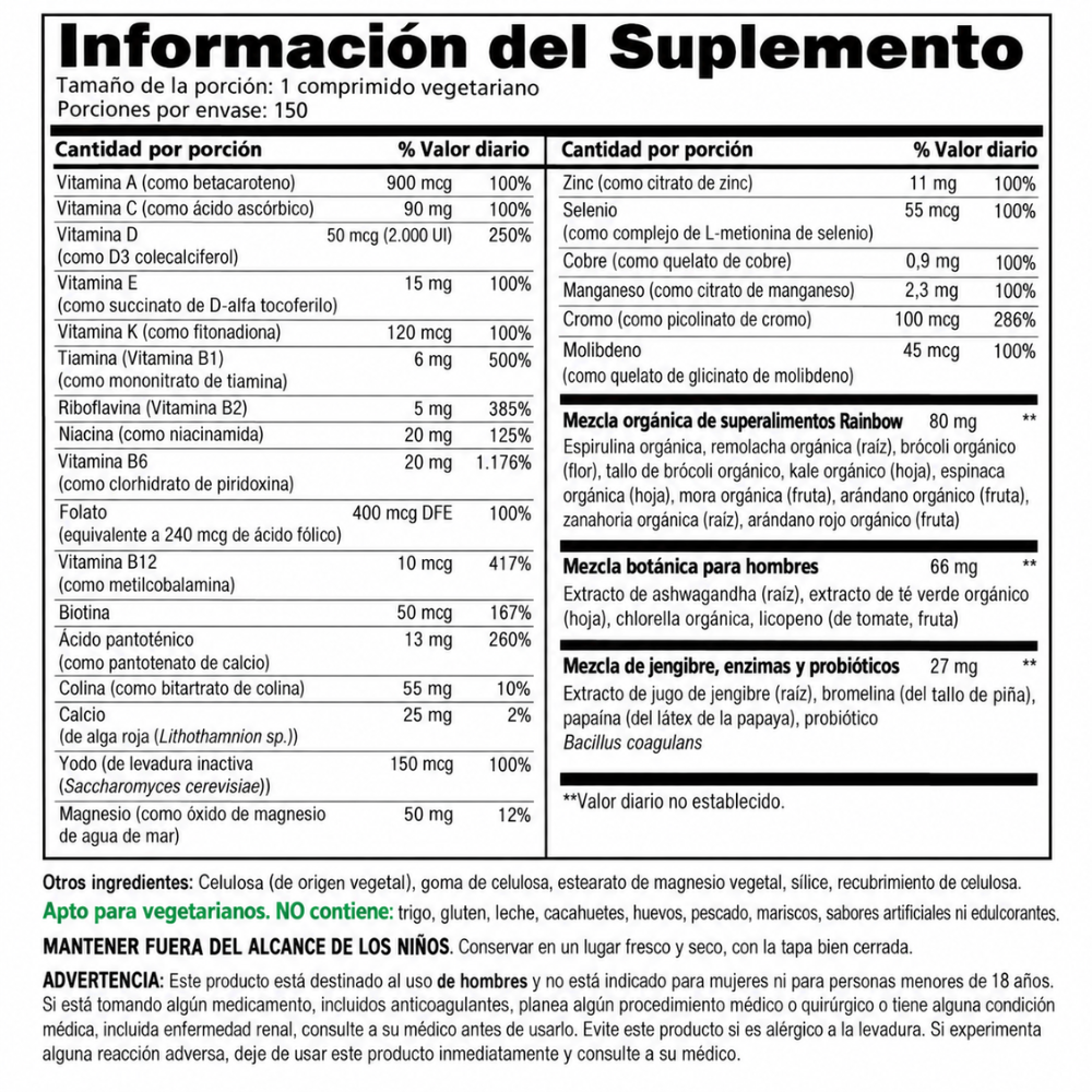 Pastillas Multivitamínicas para Hombre